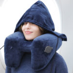 Inflatable Hooded Travel Pillow – H-Shaped Ergonomic Support, Ultra-Light & Adjustable