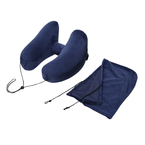 Travel Pillow – Inflatable U-Shaped Neck Support with Optional Hood, Adjustable Firmness, Foldable Design