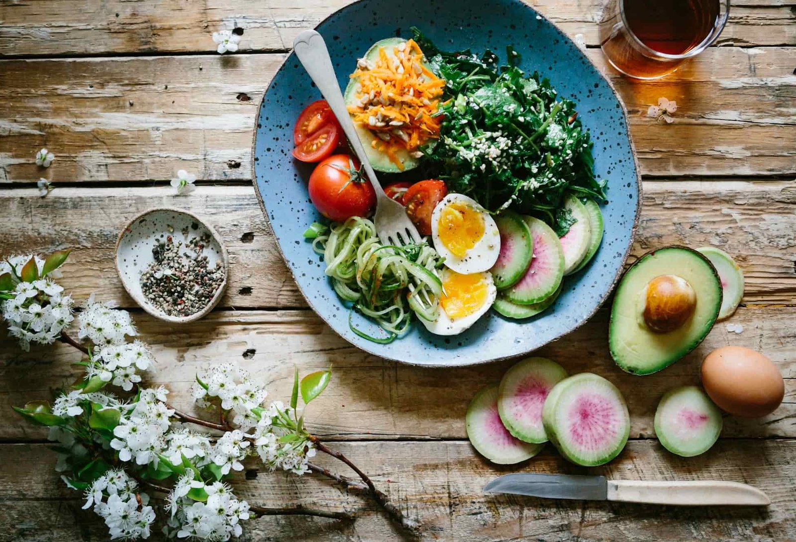 Gut-sleep superfoods: fermented foods, prebiotics, tryptophan sources on wooden table