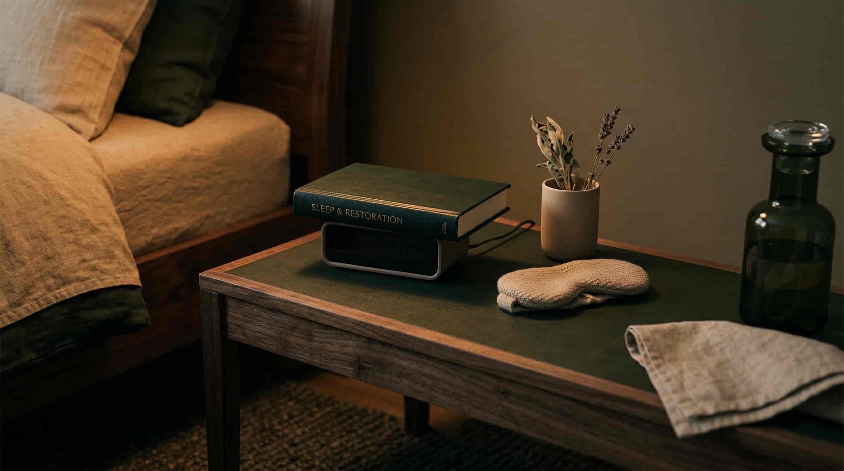 A bedside alarm clock turned face down or covered with a book